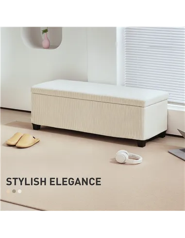 HOMCOM Storage Ottoman Bench, Corduroy Footstool with Removable Lid and Legs, 112cm Storage Chest Box for Living Room, Bedroom, 