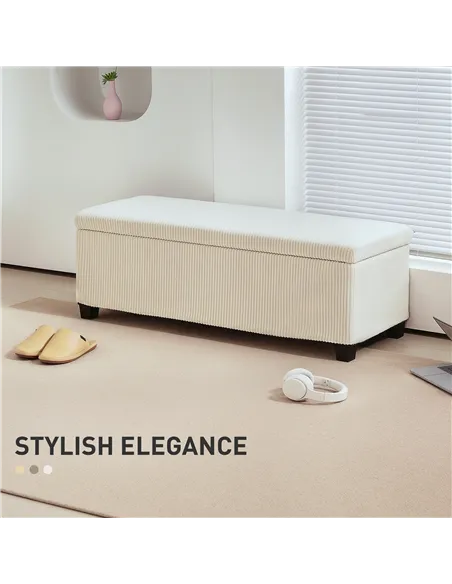 HOMCOM Storage Ottoman Bench, Corduroy Footstool with Removable Lid and Legs, 112cm Storage Chest Box for Living Room, Bedroom, 