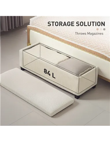 HOMCOM Storage Ottoman Bench, Corduroy Footstool with Removable Lid and Legs, 112cm Storage Chest Box for Living Room, Bedroom, 