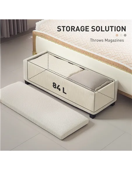 HOMCOM Storage Ottoman Bench, Corduroy Footstool with Removable Lid and Legs, 112cm Storage Chest Box for Living Room, Bedroom, 