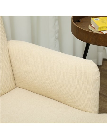 HOMCOM Velvet Feel Fabric 2 Seater Sofa, Small Sofa Loveseat with 21cm Thick Padding and Wood Legs, Cream White