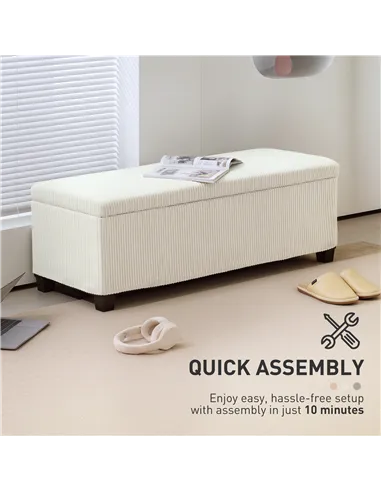 HOMCOM Storage Ottoman Bench, Corduroy Footstool with Removable Lid and Legs, 112cm Storage Chest Box for Living Room, Bedroom, 