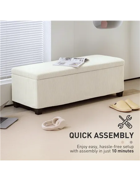 HOMCOM Storage Ottoman Bench, Corduroy Footstool with Removable Lid and Legs, 112cm Storage Chest Box for Living Room, Bedroom, 