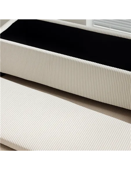 HOMCOM Storage Ottoman Bench, Corduroy Footstool with Removable Lid and Legs, 112cm Storage Chest Box for Living Room, Bedroom, 