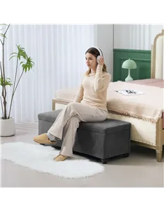 HOMCOM 84L Corduroy Storage Ottoman - Grey 2