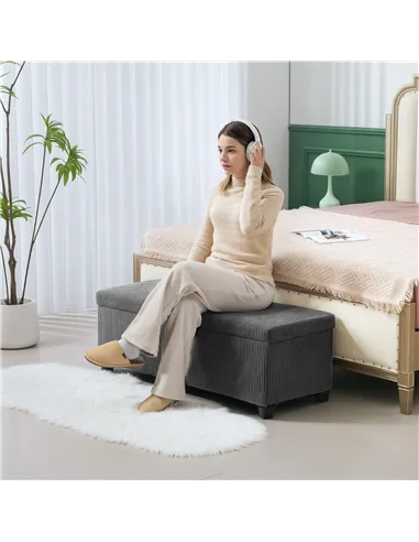 HOMCOM 84L Corduroy Storage Ottoman - Grey