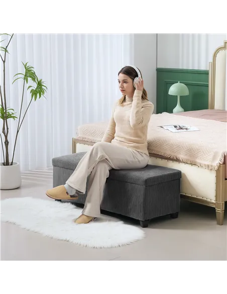 HOMCOM 84L Corduroy Storage Ottoman - Grey