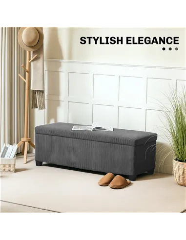 HOMCOM 84L Corduroy Storage Ottoman - Grey
