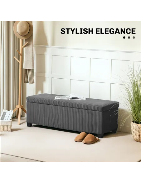 HOMCOM 84L Corduroy Storage Ottoman - Grey