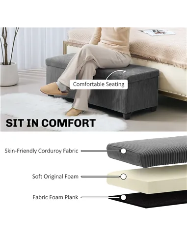 HOMCOM 84L Corduroy Storage Ottoman - Grey