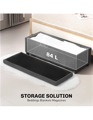 HOMCOM 84L Corduroy Storage Ottoman - Grey