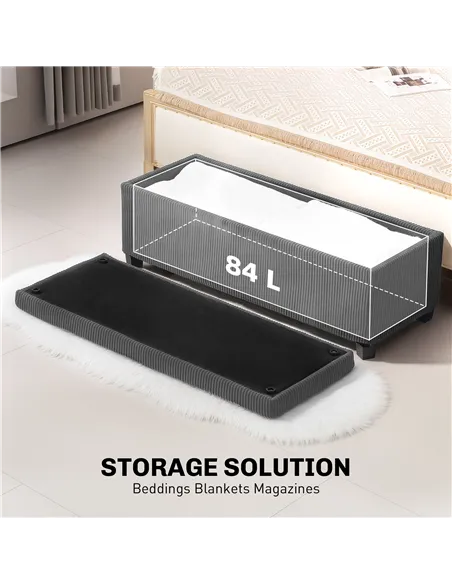 HOMCOM 84L Corduroy Storage Ottoman - Grey