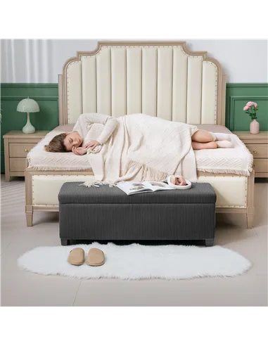 HOMCOM 84L Corduroy Storage Ottoman - Grey