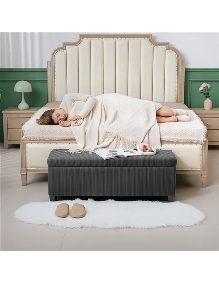 HOMCOM 84L Corduroy Storage Ottoman - Grey