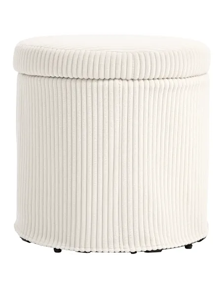 HOMCOM 40cm Round Storage Ottoman, Corduroy Footstool with Removable Lid and Legs, Vanity Stool for Living Room, Bedroom, Beige