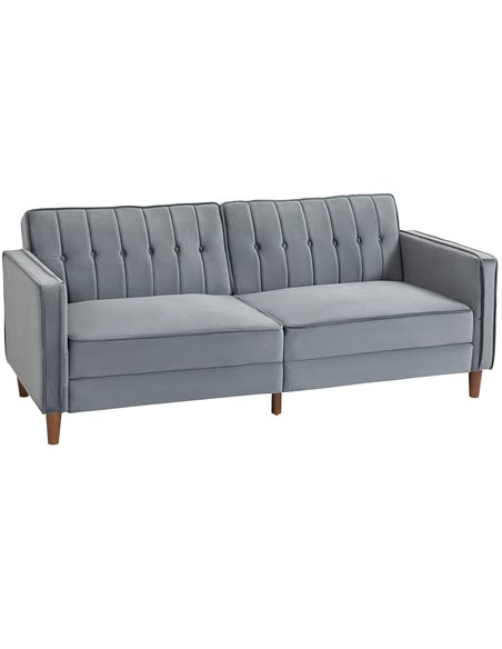 HOMCOM Velvet-Feel Three-Seater Sofa Bed - Dark Grey