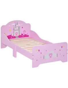 HOMCOM Kids Bed Princess Castle Theme w/ Side Rails Slats Home Furniture for 3 - 6 Yrs Pink 143 x 73 x 60 cm