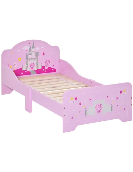 HOMCOM Kids Bed Princess Castle Theme w/ Side Rails Slats Home Furniture for 3 - 6 Yrs Pink 143 x 73 x 60 cm