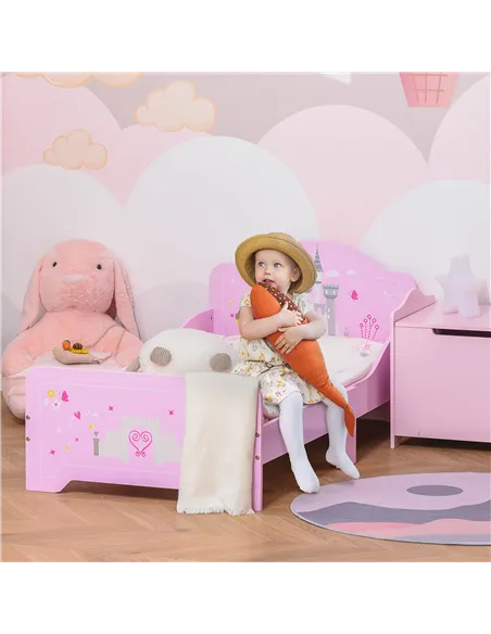 HOMCOM Kids Bed Princess Castle Theme w/ Side Rails Slats Home Furniture for 3 - 6 Yrs Pink 143 x 73 x 60 cm