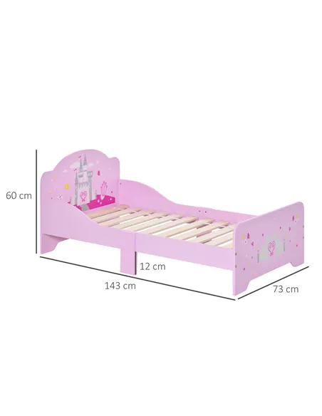 HOMCOM Kids Bed Princess Castle Theme w/ Side Rails Slats Home Furniture for 3 - 6 Yrs Pink 143 x 73 x 60 cm