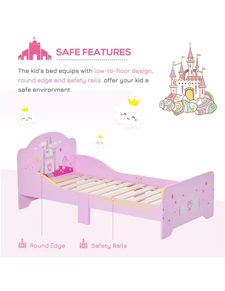 HOMCOM Kids Bed Princess Castle Theme w/ Side Rails Slats Home Furniture for 3 - 6 Yrs Pink 143 x 73 x 60 cm