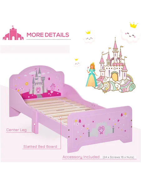 HOMCOM Kids Bed Princess Castle Theme w/ Side Rails Slats Home Furniture for 3 - 6 Yrs Pink 143 x 73 x 60 cm