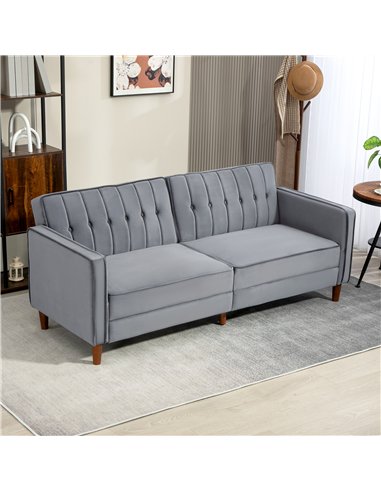 HOMCOM Velvet-Feel Three-Seater Sofa Bed - Dark Grey