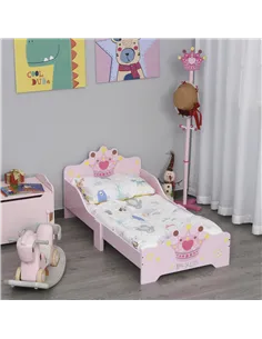 HOMCOM Kids Toddler Bed Princess Crown Theme Safety Side Rails Slats Home Bedroom Furniture Boys Girls 3-6 Yrs Pink 143 x 73 x 6 2