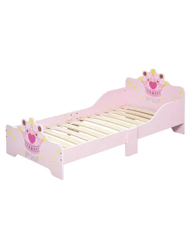 HOMCOM Kids Toddler Bed Princess Crown Theme Safety Side Rails Slats Home Bedroom Furniture Boys Girls 3-6 Yrs Pink 143 x 73 x 6