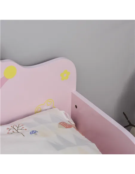 HOMCOM Kids Toddler Bed Princess Crown Theme Safety Side Rails Slats Home Bedroom Furniture Boys Girls 3-6 Yrs Pink 143 x 73 x 6