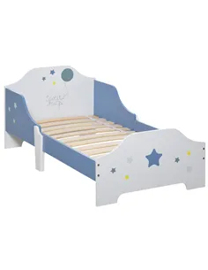 HOMCOM Toddler Bed Frame, Kids Bedroom Furniture for Boys Girls with Safe Guardrails, Low Junior Blue