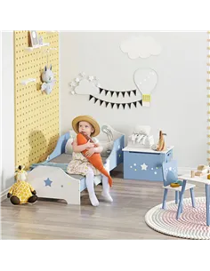 HOMCOM Toddler Bed Frame, Kids Bedroom Furniture for Boys Girls with Safe Guardrails, Low Junior Blue 2