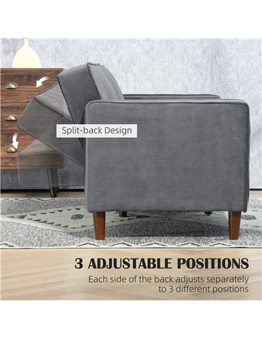 HOMCOM Velvet-Feel Three-Seater Sofa Bed - Dark Grey