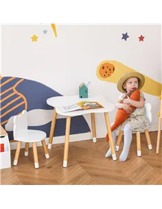 HOMCOM 3-Piece Kids Table and Chair Set with 2 Bear-Shaped Chairs, for Ages 1-4 Years, White 2