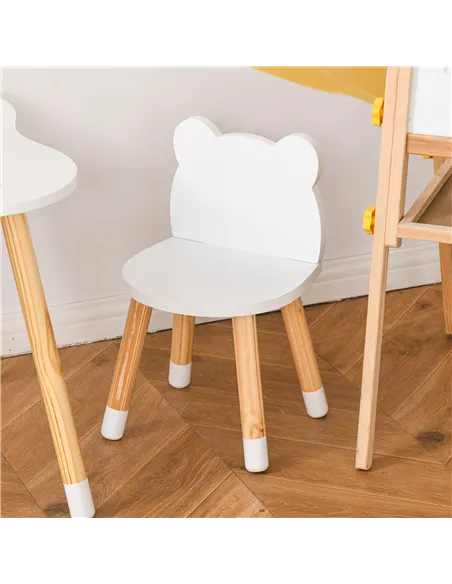 HOMCOM 3-Piece Kids Table and Chair Set with 2 Bear-Shaped Chairs, for Ages 1-4 Years, White