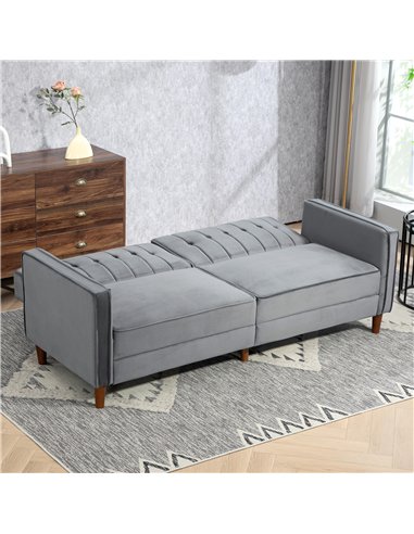 HOMCOM Velvet-Feel Three-Seater Sofa Bed - Dark Grey
