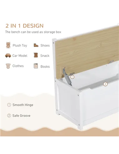 HOMCOM 4-Piece Kids Table and Chair Set with 2 Wooden Chairs, 1 Storage Bench, and Interesting Modern Design, Beige/White