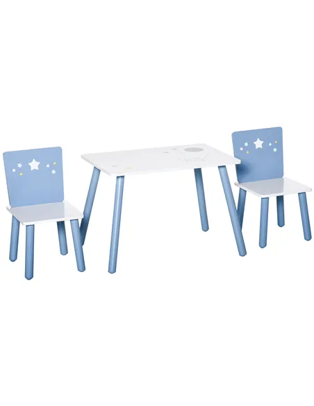 HOMCOM 3 Pcs Kids Table & Chairs Set w/ Wood Legs Safe Corners Cute Stars Seating Mini Furniture Home Playroom Bedroom Dining Ro