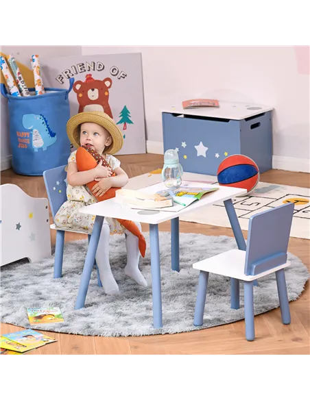 HOMCOM 3 Pcs Kids Table & Chairs Set w/ Wood Legs Safe Corners Cute Stars Seating Mini Furniture Home Playroom Bedroom Dining Ro