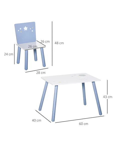 HOMCOM 3 Pcs Kids Table & Chairs Set w/ Wood Legs Safe Corners Cute Stars Seating Mini Furniture Home Playroom Bedroom Dining Ro