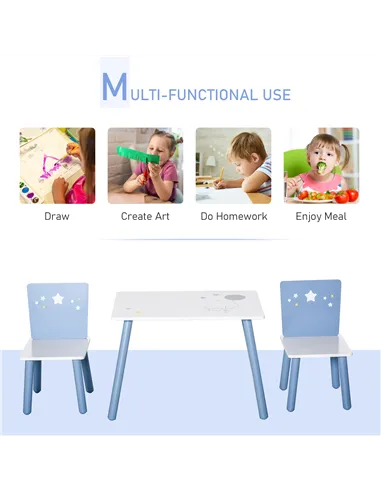 HOMCOM 3 Pcs Kids Table & Chairs Set w/ Wood Legs Safe Corners Cute Stars Seating Mini Furniture Home Playroom Bedroom Dining Ro