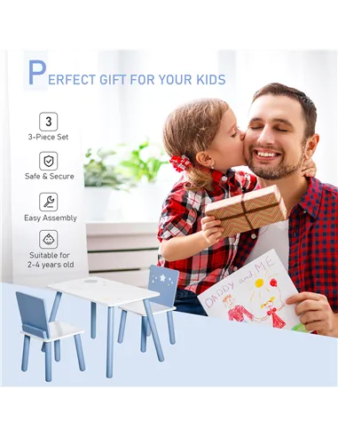 HOMCOM 3 Pcs Kids Table & Chairs Set w/ Wood Legs Safe Corners Cute Stars Seating Mini Furniture Home Playroom Bedroom Dining Ro