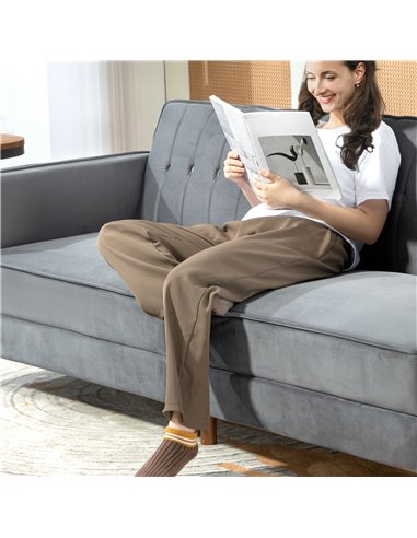 HOMCOM Velvet-Feel Three-Seater Sofa Bed - Dark Grey