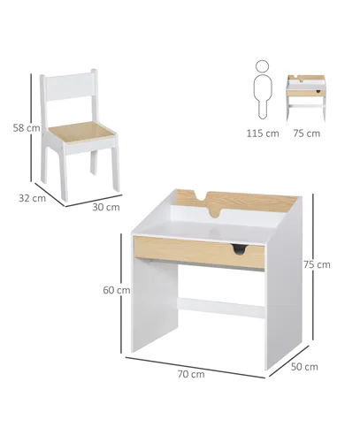 HOMCOM Kids Desk and Chair Set 2 Pieces Children Study Table with Storage Pull-Out Drawer Bookshelf for 3-6 Years Writing, Readi