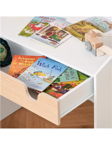 HOMCOM Kids Desk and Chair Set 2 Pieces Children Study Table with Storage Pull-Out Drawer Bookshelf for 3-6 Years Writing, Readi