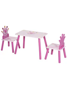HOMCOM 3 Pcs Kids and Table Chair Set Princess & Crown Theme Home Furniture Pretty Gift 2-4 Years Pink