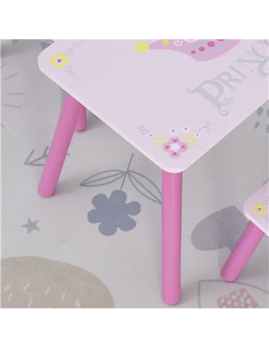 HOMCOM 3 Pcs Kids and Table Chair Set Princess & Crown Theme Home Furniture Pretty Gift 2-4 Years Pink