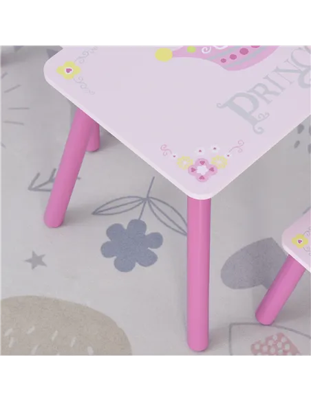 HOMCOM 3 Pcs Kids and Table Chair Set Princess & Crown Theme Home Furniture Pretty Gift 2-4 Years Pink