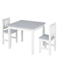 HOMCOM Kids Table and Chair Set 3 Pieces Toddler Preschoolers Desk with 2 Chairs for Indoor Study Rest Snack Time Grey