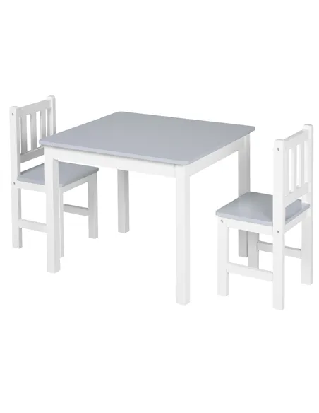 HOMCOM Kids Table and Chair Set 3 Pieces Toddler Preschoolers Desk with 2 Chairs for Indoor Study Rest Snack Time Grey